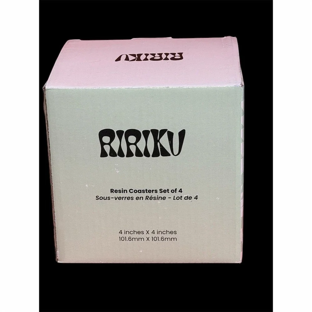 RIRIKU Coaster Set of 4 Square Beige Marble Swirl Non-Slip Easy Clean